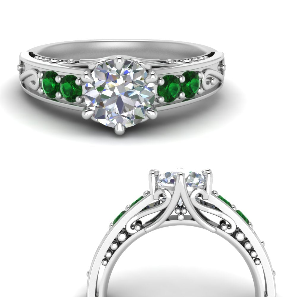 Round Cut Filigree 6 Prong Engagement Ring