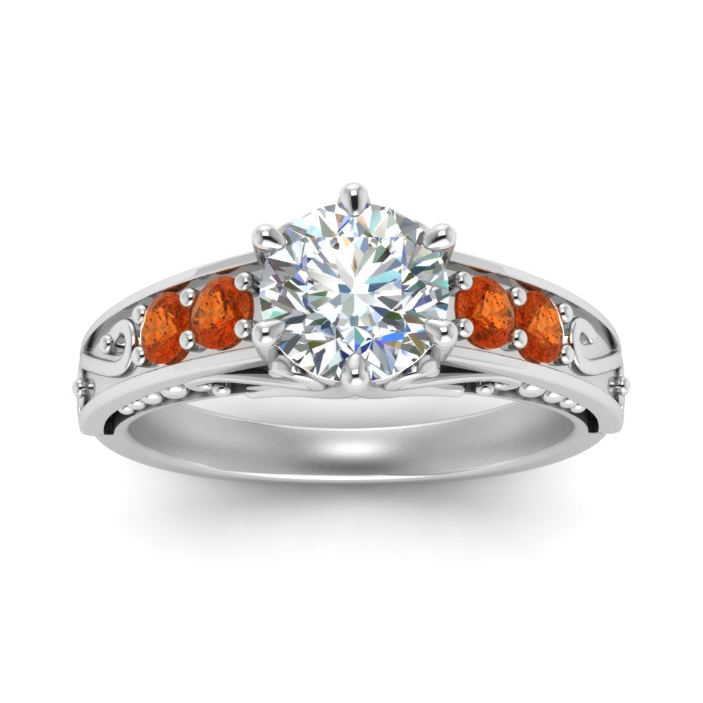 Round Cut Filigree 6 Prong Engagement Ring