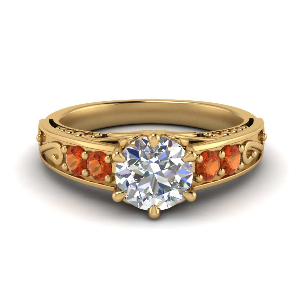 Round Cut Filigree 6 Prong Engagement Ring