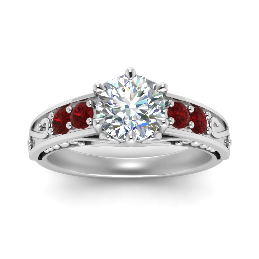 Round Cut Filigree 6 Prong Engagement Ring