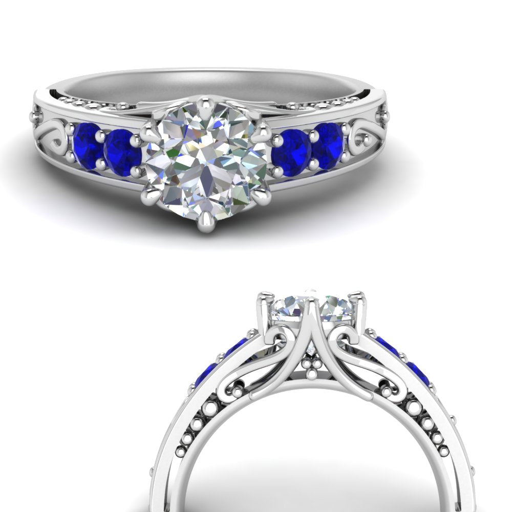Round Cut Filigree 6 Prong Engagement Ring