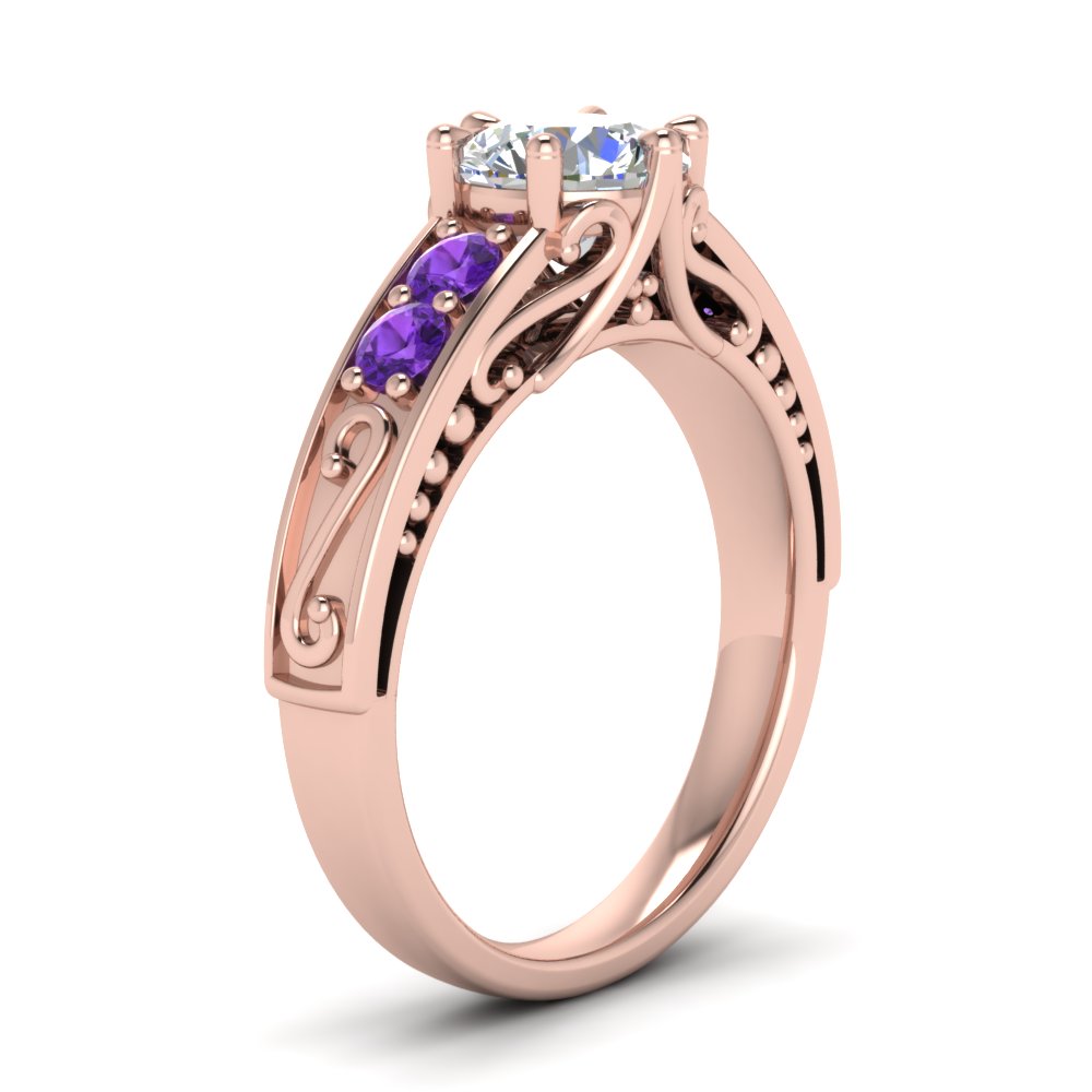 Round Cut Filigree 6 Prong Engagement Ring