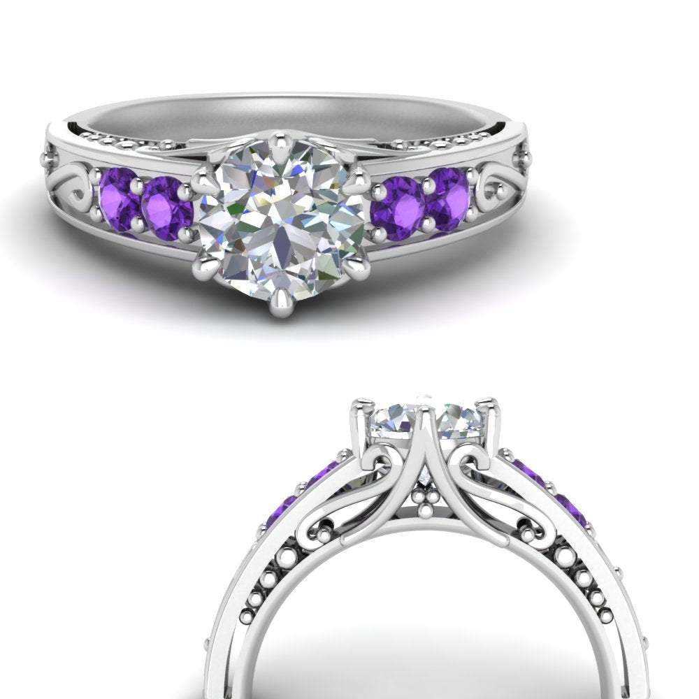 Round Cut Filigree 6 Prong Engagement Ring