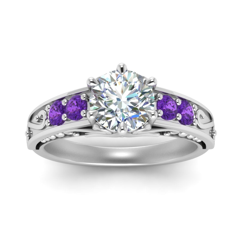 Beautiful Filigree 6 Prong Diamond Ring