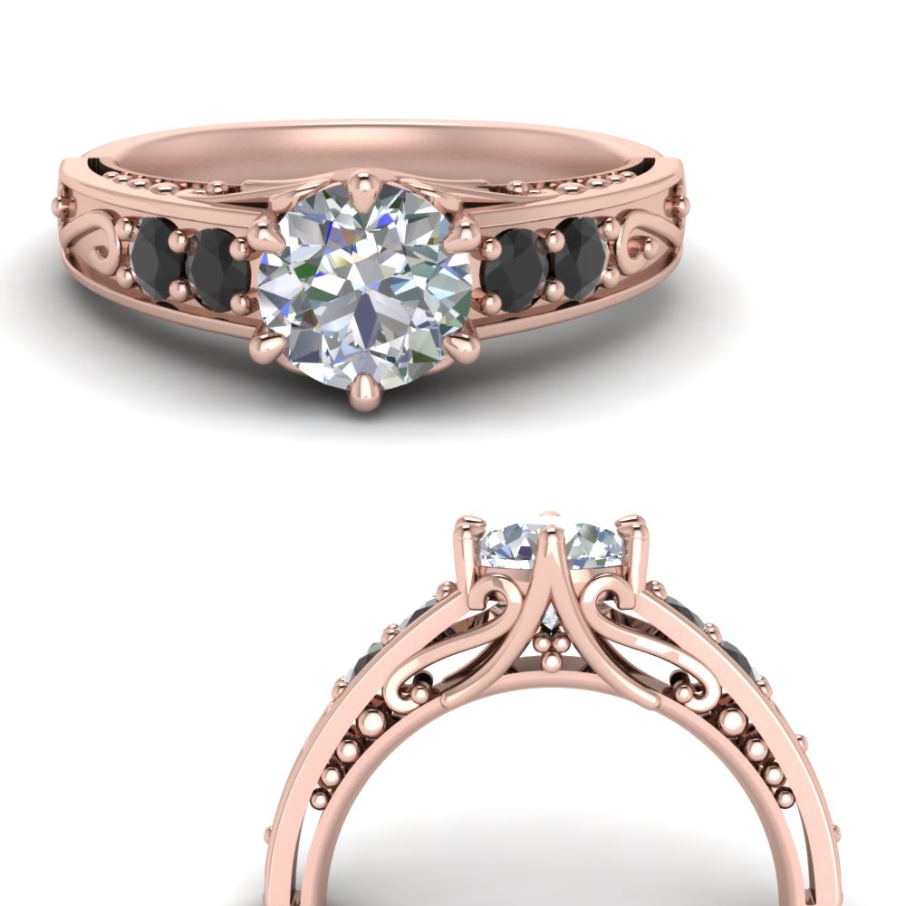 Round Cut Filigree 6 Prong Engagement Ring