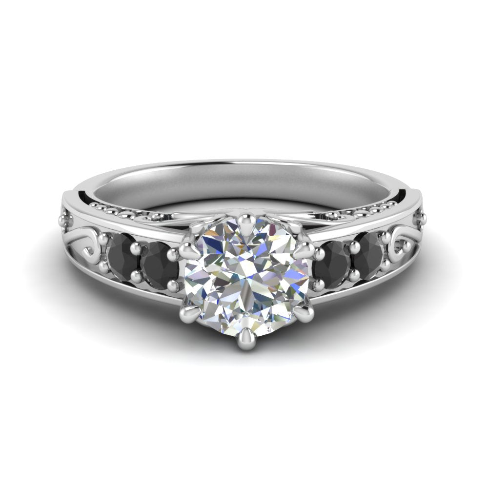Round Cut Filigree 6 Prong Engagement Ring
