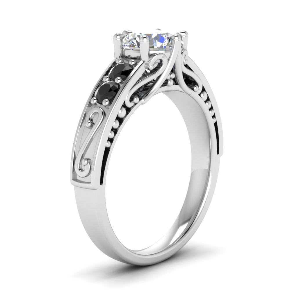 Round Cut Filigree 6 Prong Engagement Ring