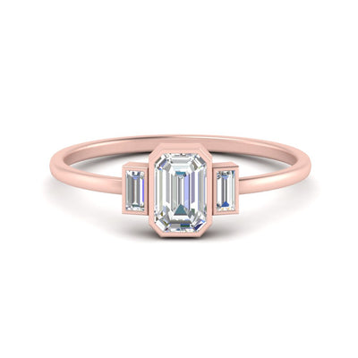 Bezel 3 Stone Emerald Cut Ring