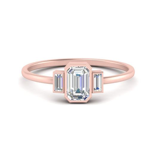 Bezel 3 Stone Emerald Cut Ring