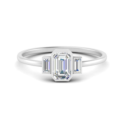 3 Stone Bezel Set Emerald Ring