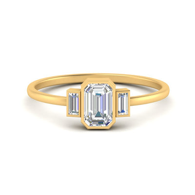 Bezel 3 Stone Emerald Cut Ring
