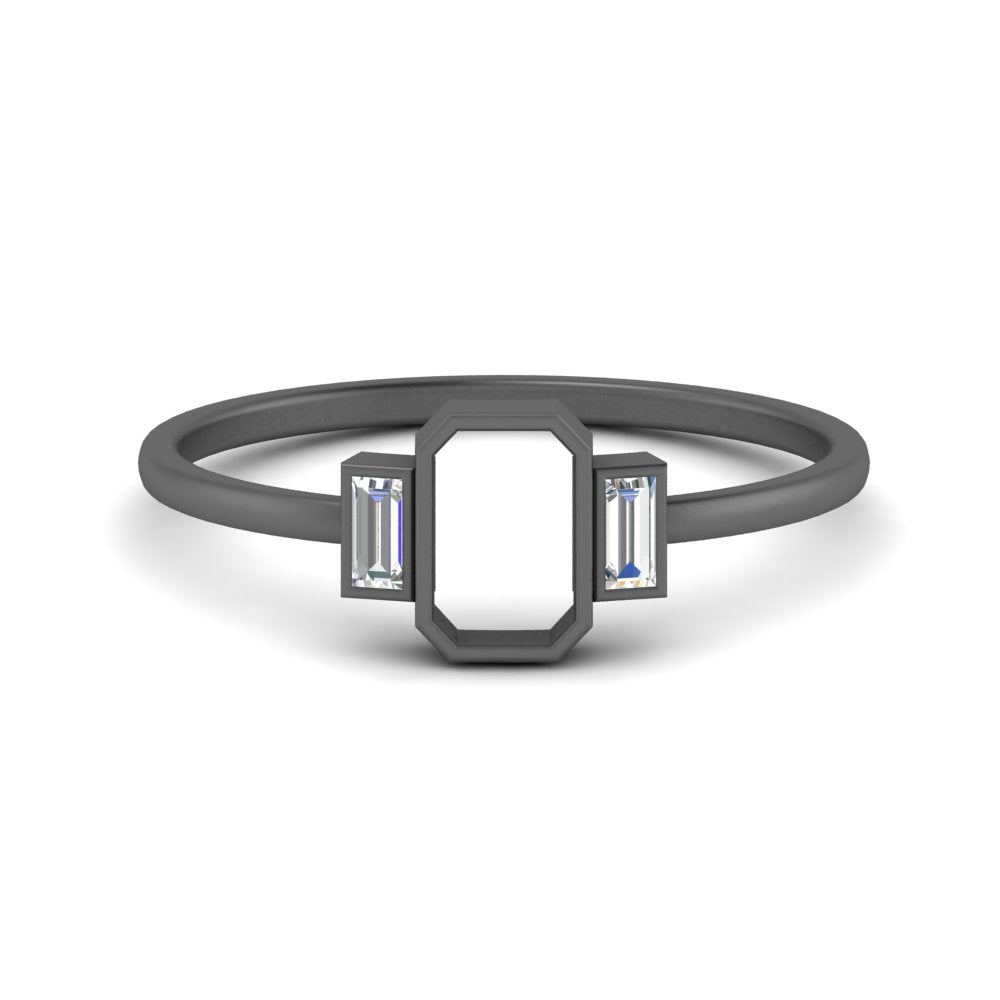 Semi Mount Bezel 3 Stone Emerald Cut Ring