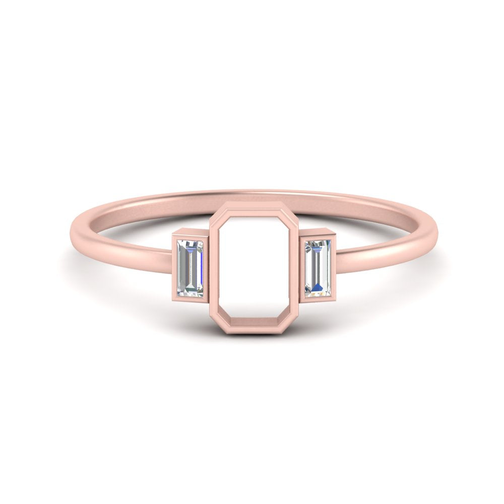 Semi Mount Bezel 3 Stone Emerald Cut Ring