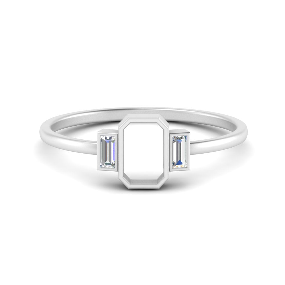 Semi Mount Bezel 3 Stone Emerald Cut Ring