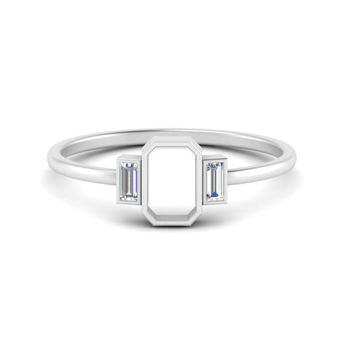 Semi Mount Bezel 3 Stone Emerald Accent Stones Ring