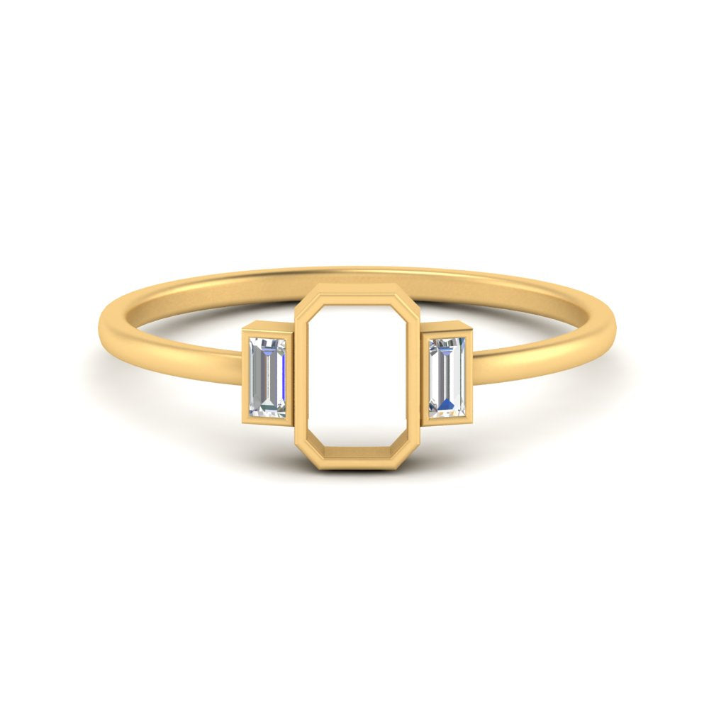 Semi Mount Bezel 3 Stone Emerald Cut Ring