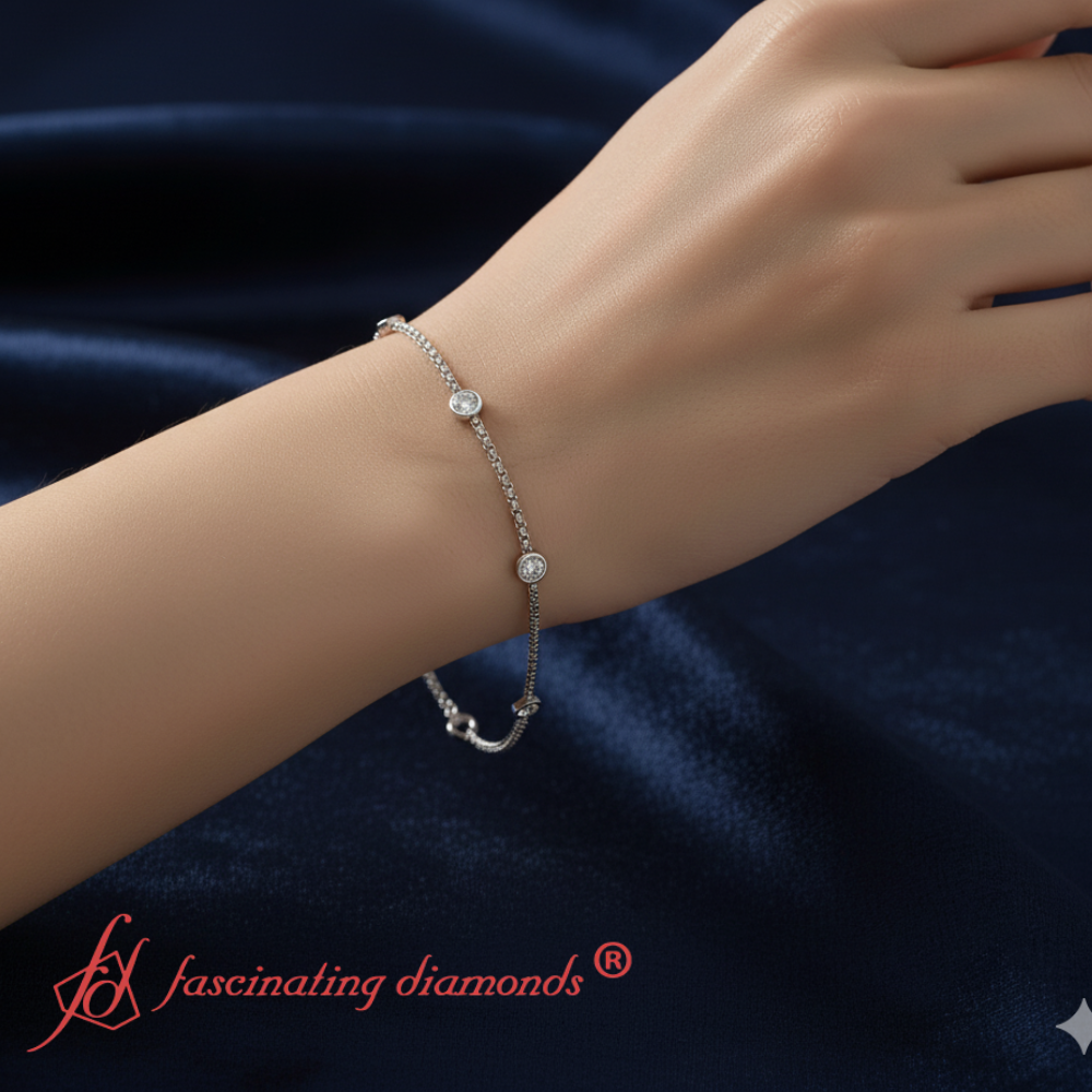 Bezel diamond chain bracelet