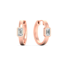 Bezel Diamond Huggie Hoop Earrings