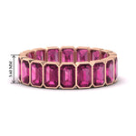 Load image into Gallery viewer, bezel-emerald-cut-5-carat-pink-sapphire-eternity-wedding-band-in-rose-gold-FD-10417EMBGSADRPI-5.00CT-NL-RG-HW
