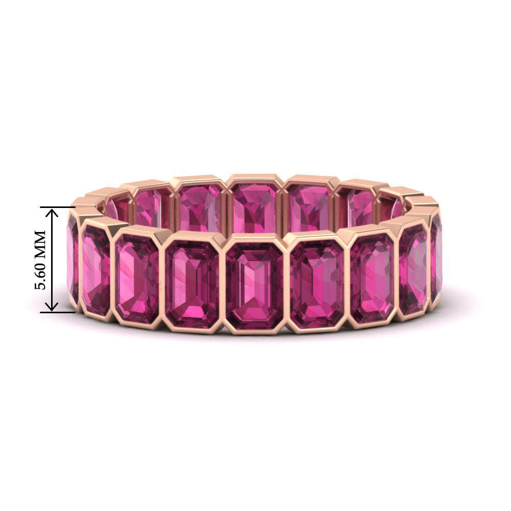 bezel-emerald-cut-5-carat-pink-sapphire-eternity-wedding-band-in-rose-gold-FD-10417EMBGSADRPI-5.00CT-NL-RG-HW