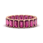 Load image into Gallery viewer, bezel-emerald-cut-5-carat-pink-sapphire-eternity-wedding-band-in-rose-gold-FD-10417EMBGSADRPI-5.00CT-NL-RG
