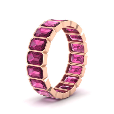 bezel-emerald-cut-5-carat-pink-sapphire-eternity-wedding-band-in-rose-gold-FD-10417EMBGSADRPIANGLE2-5.00CT-NL-RG