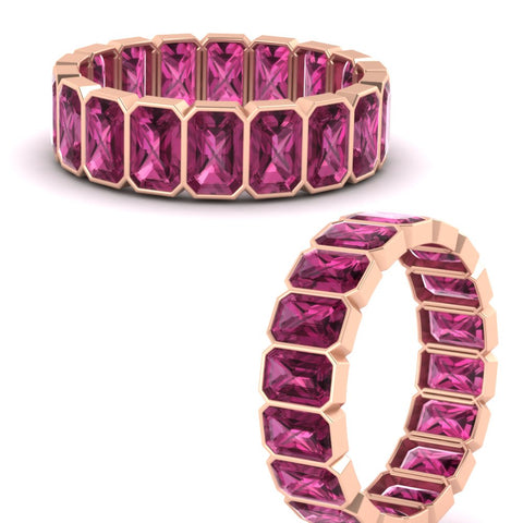 bezel-emerald-cut-5-carat-pink-sapphire-eternity-wedding-band-in-rose-gold-FD-10417EMBGSADRPIANGLE3-5.00CT-NL-RG