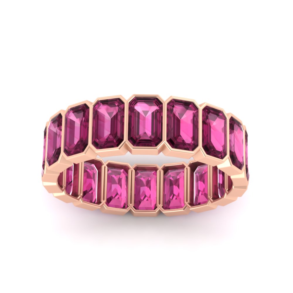 bezel-emerald-cut-5-carat-pink-sapphire-eternity-wedding-band-in-rose-gold-FD-10417EMBGSADRPIANGLE5-5.00CT-NL-RG