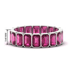 Load image into Gallery viewer, bezel-emerald-cut-5-carat-pink-sapphire-eternity-wedding-band-in-white-gold-FD-10417EMBGSADRPI-5.00CT-NL-WG-HW
