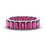Load image into Gallery viewer, bezel-emerald-cut-5-carat-pink-sapphire-eternity-wedding-band-in-white-gold-FD-10417EMBGSADRPI-5.00CT-NL-WG
