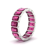 Load image into Gallery viewer, bezel-emerald-cut-5-carat-pink-sapphire-eternity-wedding-band-in-white-gold-FD-10417EMBGSADRPIANGLE2-5.00CT-NL-WG

