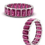 Load image into Gallery viewer, bezel-emerald-cut-5-carat-pink-sapphire-eternity-wedding-band-in-white-gold-FD-10417EMBGSADRPIANGLE3-5.00CT-NL-WG
