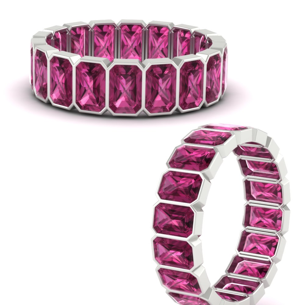 bezel-emerald-cut-5-carat-pink-sapphire-eternity-wedding-band-in-white-gold-FD-10417EMBGSADRPIANGLE3-5.00CT-NL-WG