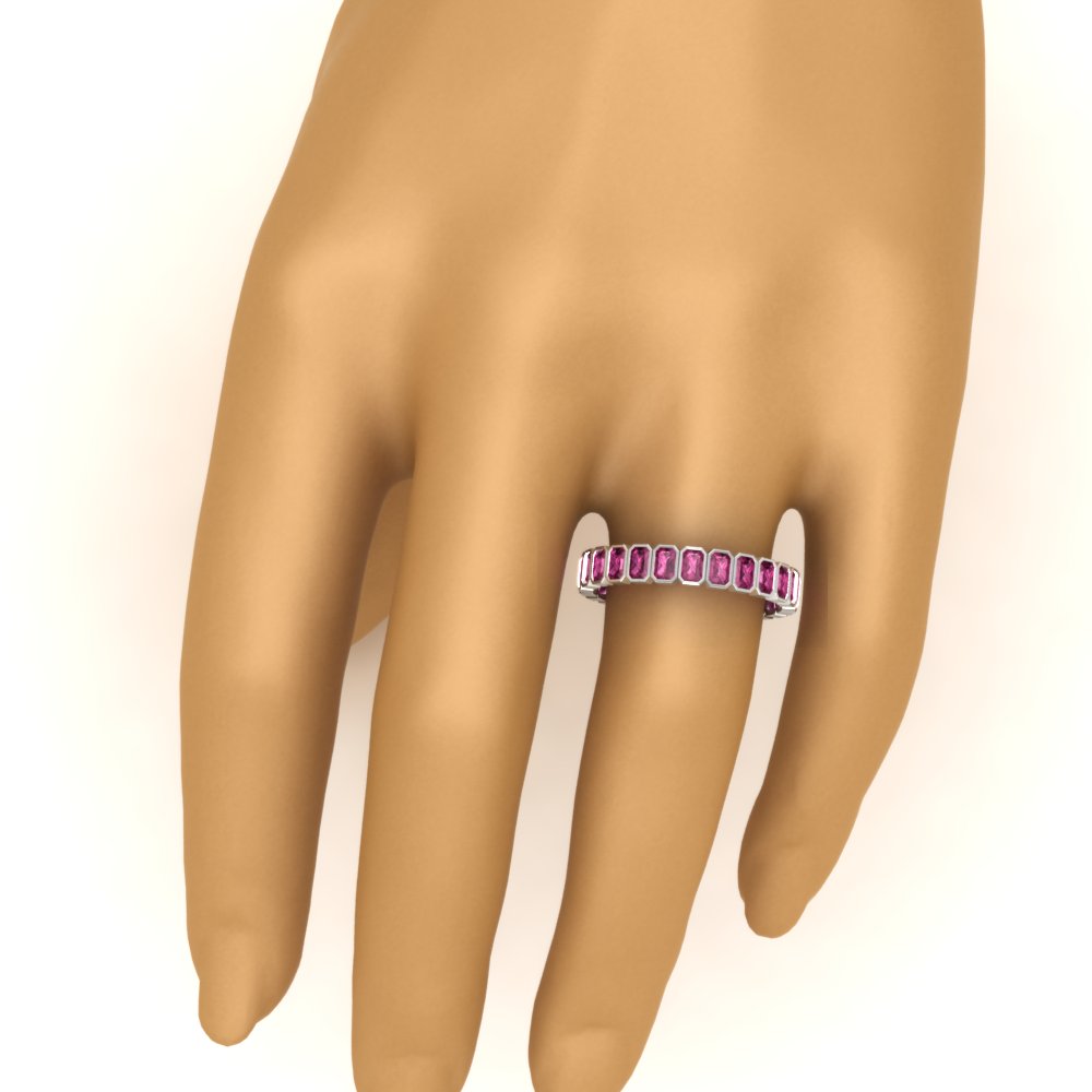 bezel-emerald-cut-5-carat-pink-sapphire-eternity-wedding-band-in-white-gold-FD-10417EMBGSADRPIHAND-5.00CT-NL-WG