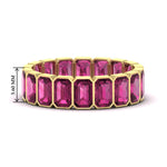 Load image into Gallery viewer, bezel-emerald-cut-5-carat-pink-sapphire-eternity-wedding-band-in-yellow-gold-FD-10417EMBGSADRPI-5.00CT-NL-YG-HW
