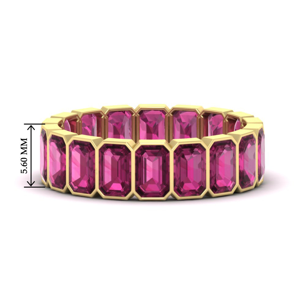 bezel-emerald-cut-5-carat-pink-sapphire-eternity-wedding-band-in-yellow-gold-FD-10417EMBGSADRPI-5.00CT-NL-YG-HW