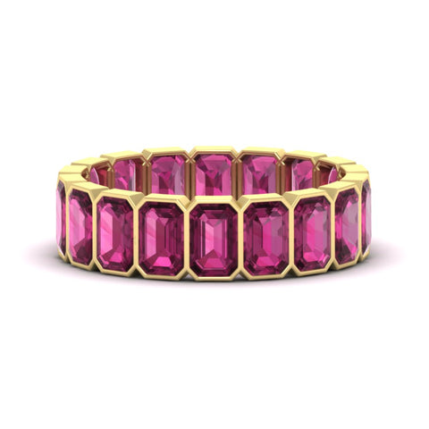 bezel-emerald-cut-5-carat-pink-sapphire-eternity-wedding-band-in-yellow-gold-FD-10417EMBGSADRPI-5.00CT-NL-YG