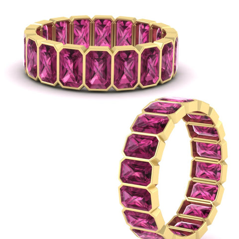 bezel-emerald-cut-5-carat-pink-sapphire-eternity-wedding-band-in-yellow-gold-FD-10417EMBGSADRPIANGLE3-5.00CT-NL-YG