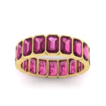 Load image into Gallery viewer, bezel-emerald-cut-5-carat-pink-sapphire-eternity-wedding-band-in-yellow-gold-FD-10417EMBGSADRPIANGLE5-5.00CT-NL-YG
