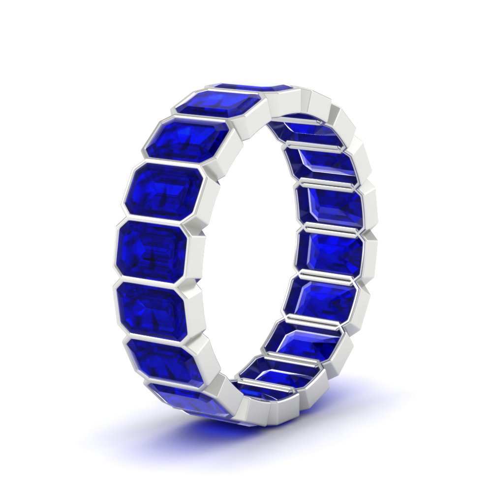 bezel-emerald-cut-5-carat-sapphire-eternity-wedding-band-in-white-gold-FD-10417EMBGSABLANGLE2-5.00CT-NL-WG