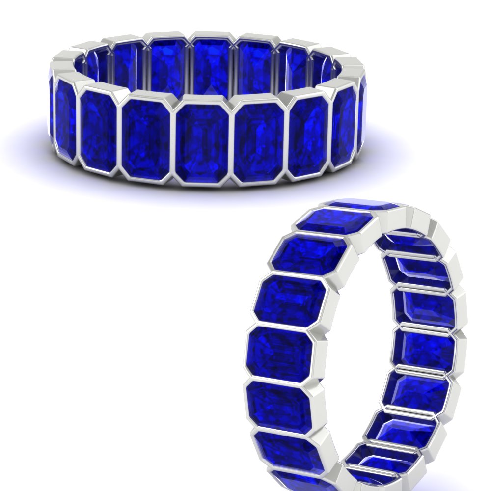 bezel-emerald-cut-5-carat-sapphire-eternity-wedding-band-in-white-gold-FD-10417EMBGSABLANGLE3-5.00CT-NL-WG