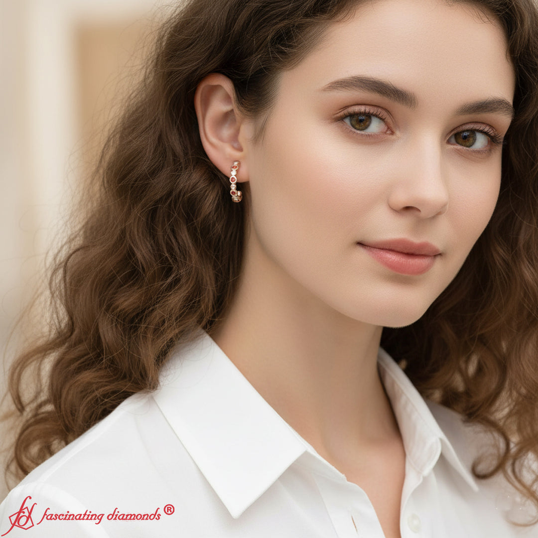 bezel-half-round-cut-diamond-hoop-earring-with-orange-sapphire-in-14K-rose-gold-FDEAR86441GS