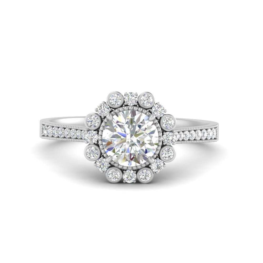 Bezel Halo Round Diamond Engagement Ring