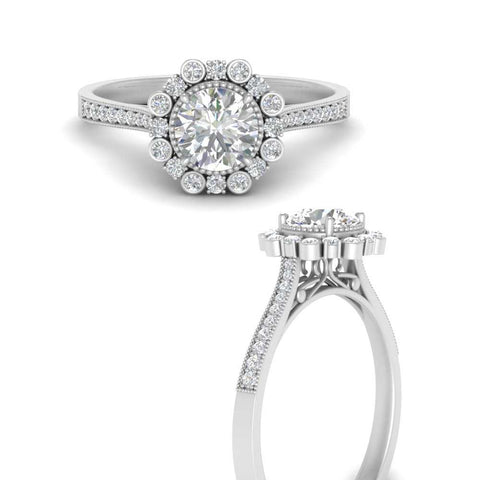 Bezel Halo Round Diamond Engagement Ring