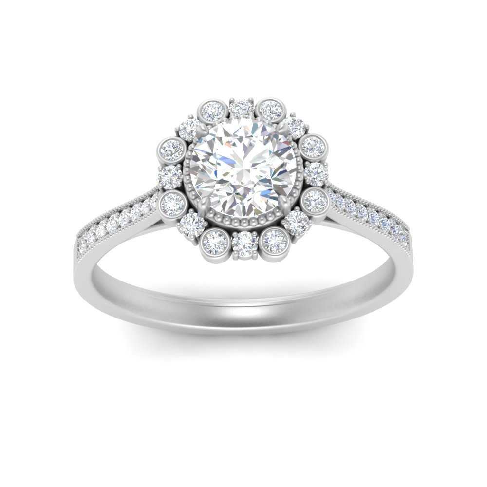 Bezel Halo Round Diamond Engagement Ring