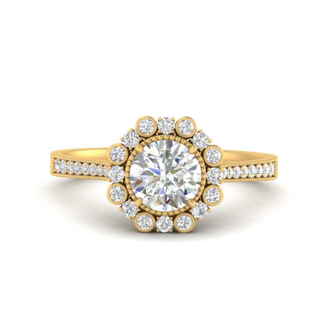 Bezel Halo Round Engagement Ring