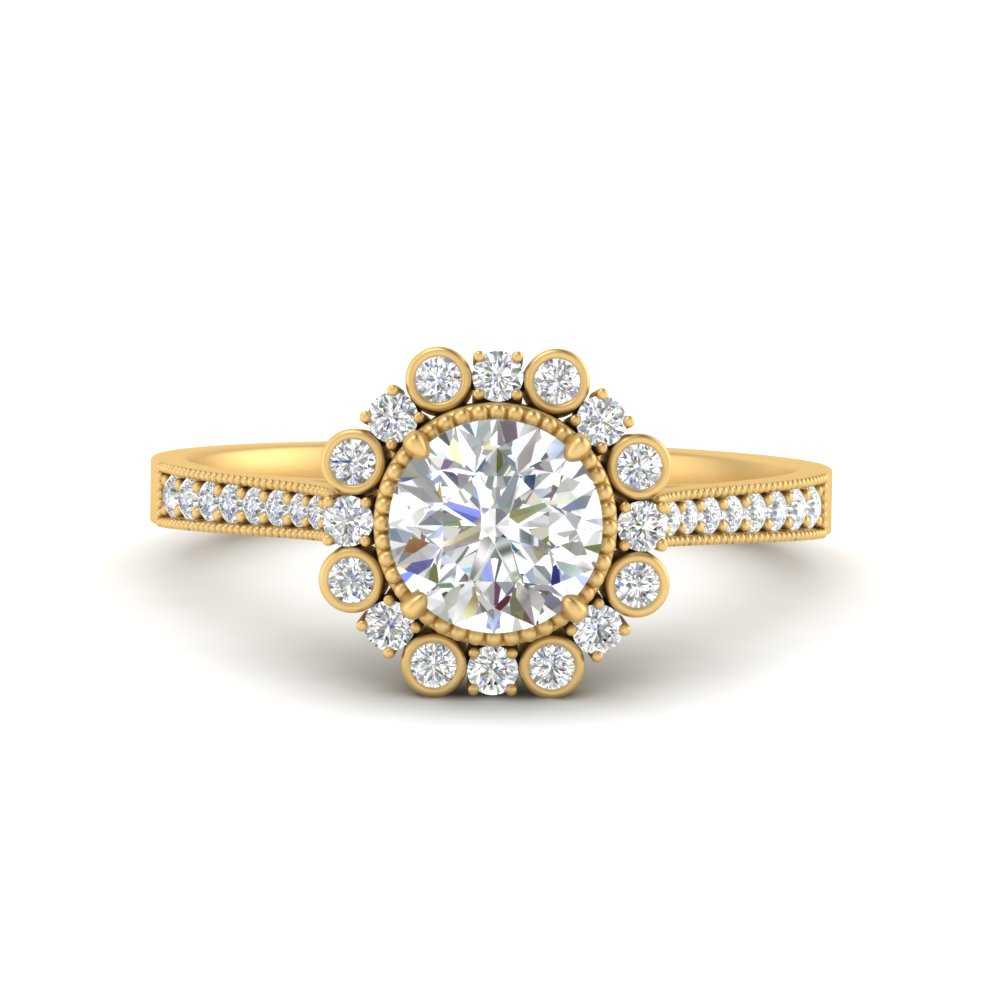 Bezel Halo Round Diamond Engagement Ring