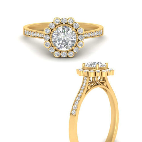 Bezel Halo Round Diamond Engagement Ring