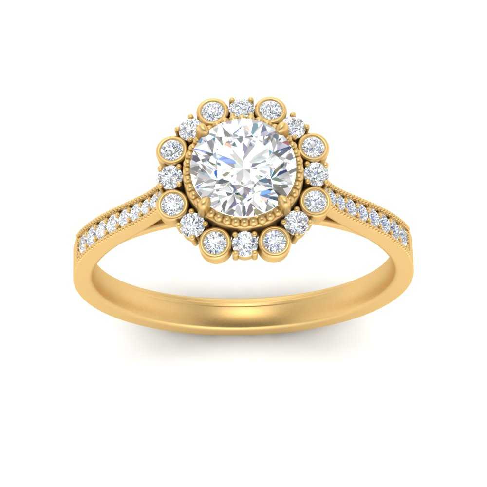 Bezel Halo Round Diamond Engagement Ring