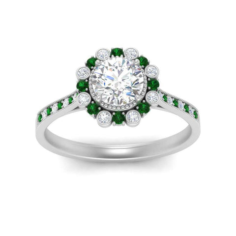 Bezel Halo Round Engagement Ring